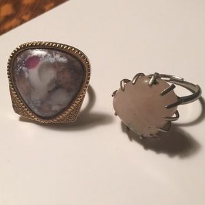 TWO Vintage Rings - Pink Quartz style & faux Lace Agate or Porcelain Jasper (?)